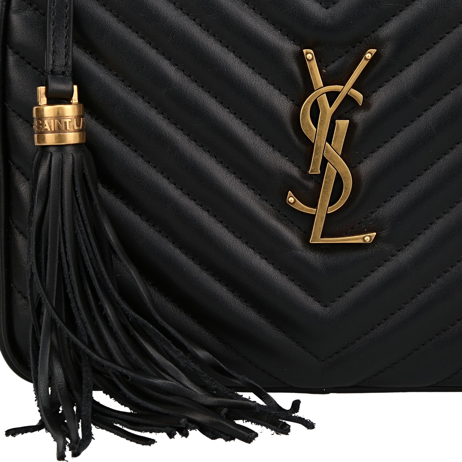Saint Laurent  Lou Sac Caméra shoulder bag  in black quilted leather - Detail D1