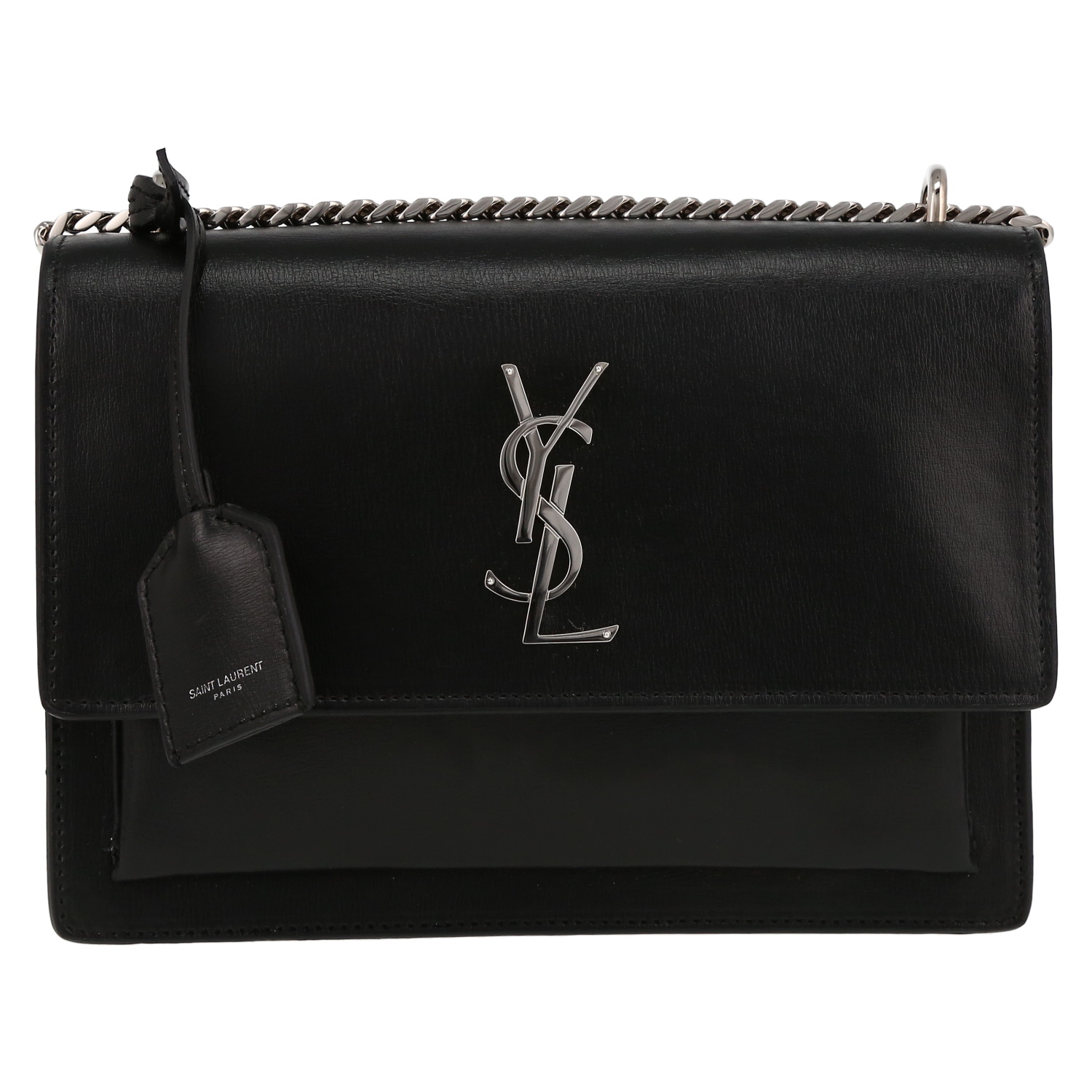 Saint Laurent  Sunset medium model  shoulder bag  in black leather - Detail D2