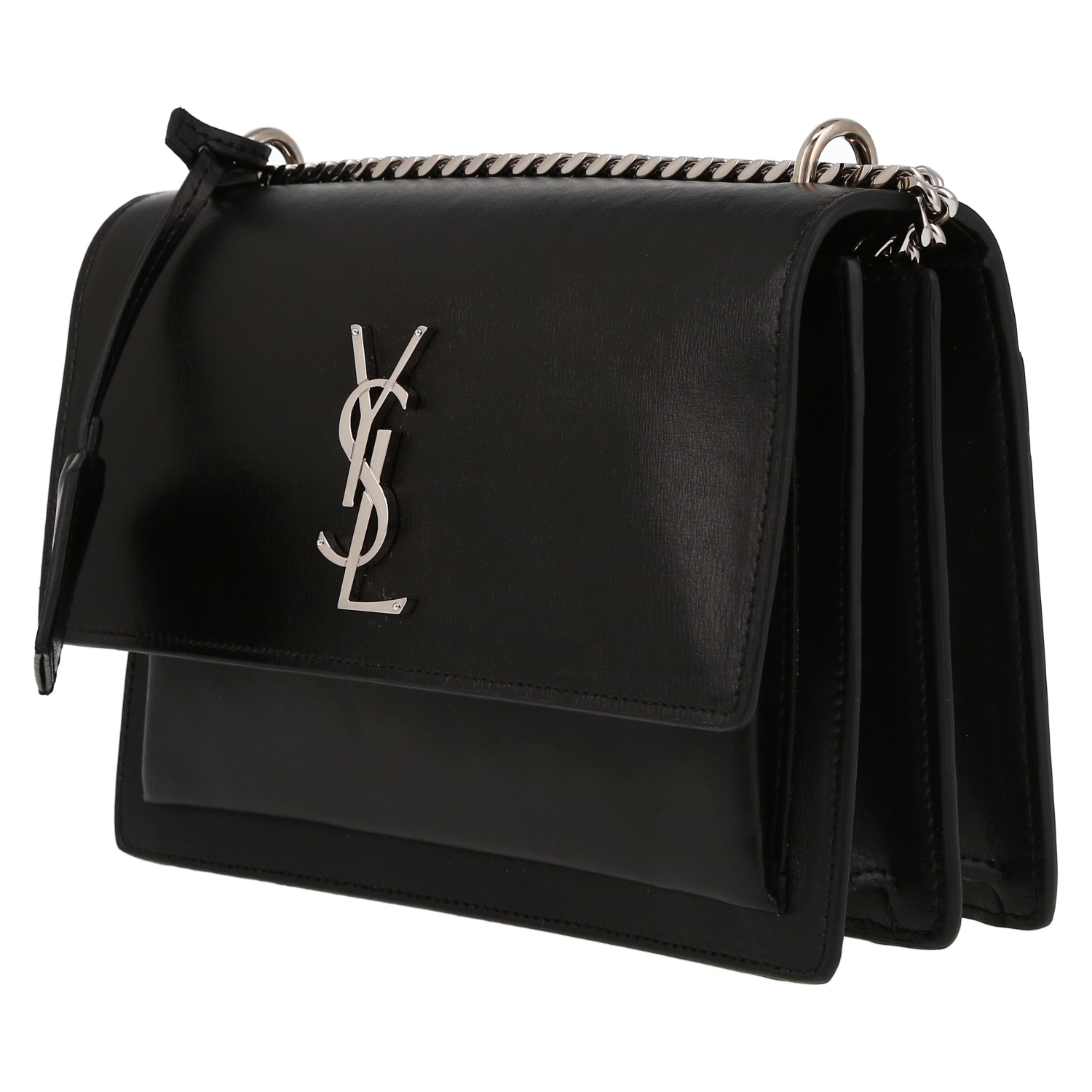 Sac bandoulière Saint Laurent  Sunset moyen modèle  en cuir noir - Detail D3