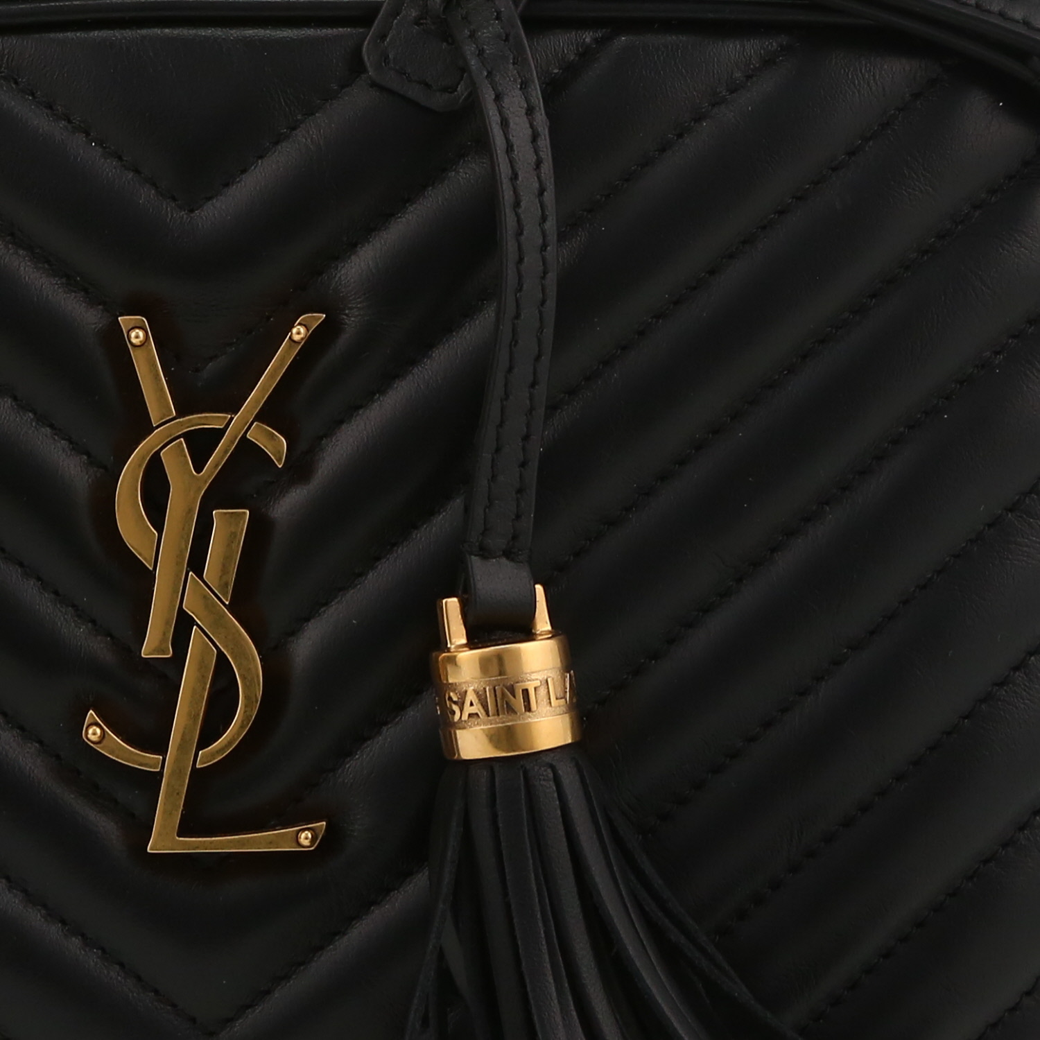 Sac bandoulière Saint Laurent  Lou Sac Caméra en cuir matelassé chevrons noir - Detail D1
