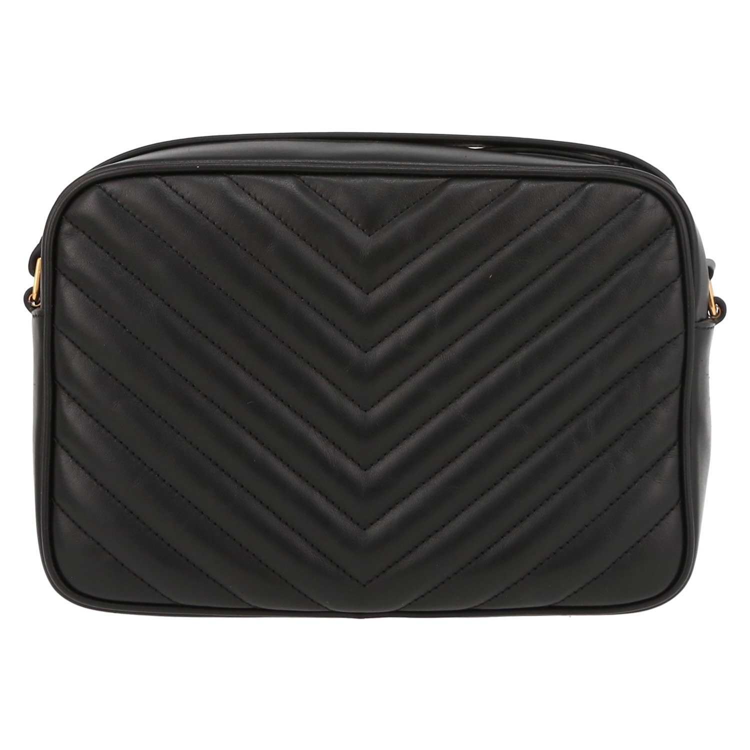 Borsa a tracolla Saint Laurent  Lou Sac Caméra in pelle trapuntata a zigzag nera - Detail D7