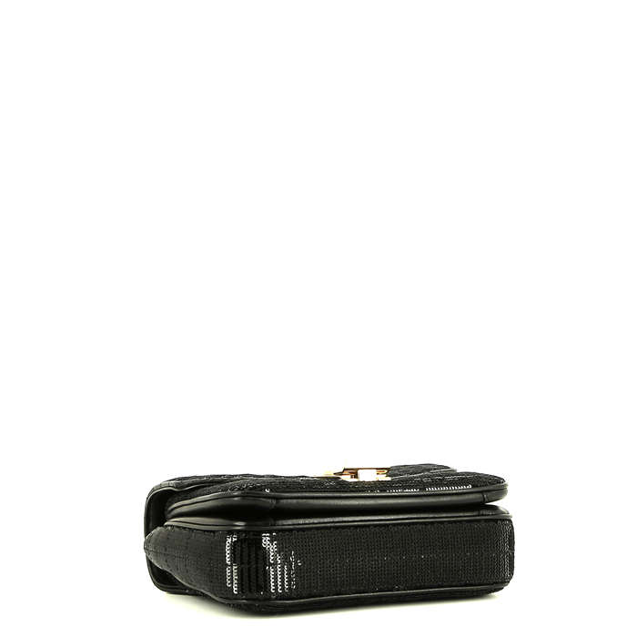 Bolso bandolera Celine C bag en lentejuelas negras y cuero negro - Detail D5
