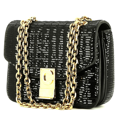 Borsa a tracolla Celine  C bag in paillettes nere e pelle nera