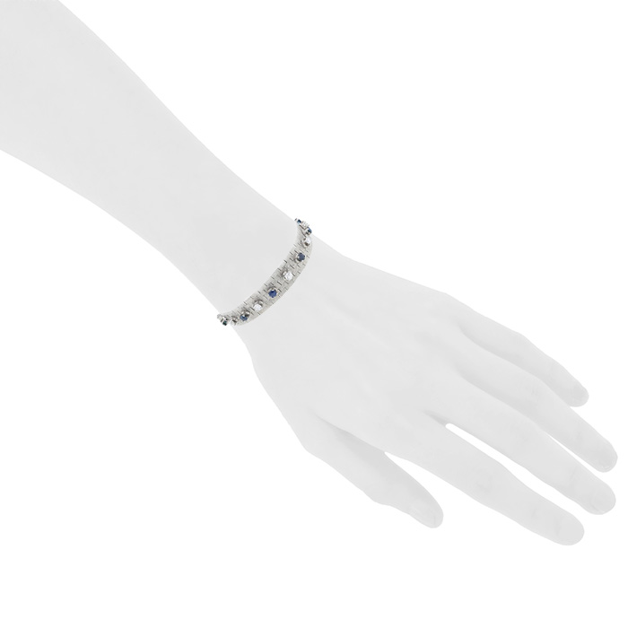 Bracelet Vintage  en or blanc, diamants et saphirs - Detail D1