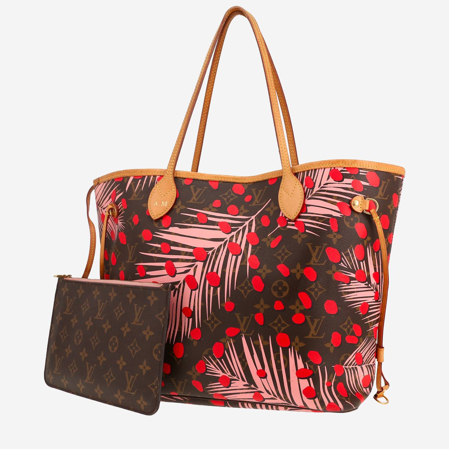 Shopping bag Louis Vuitton  Neverfull modello medio  in tela monogram marrone e pelle naturale