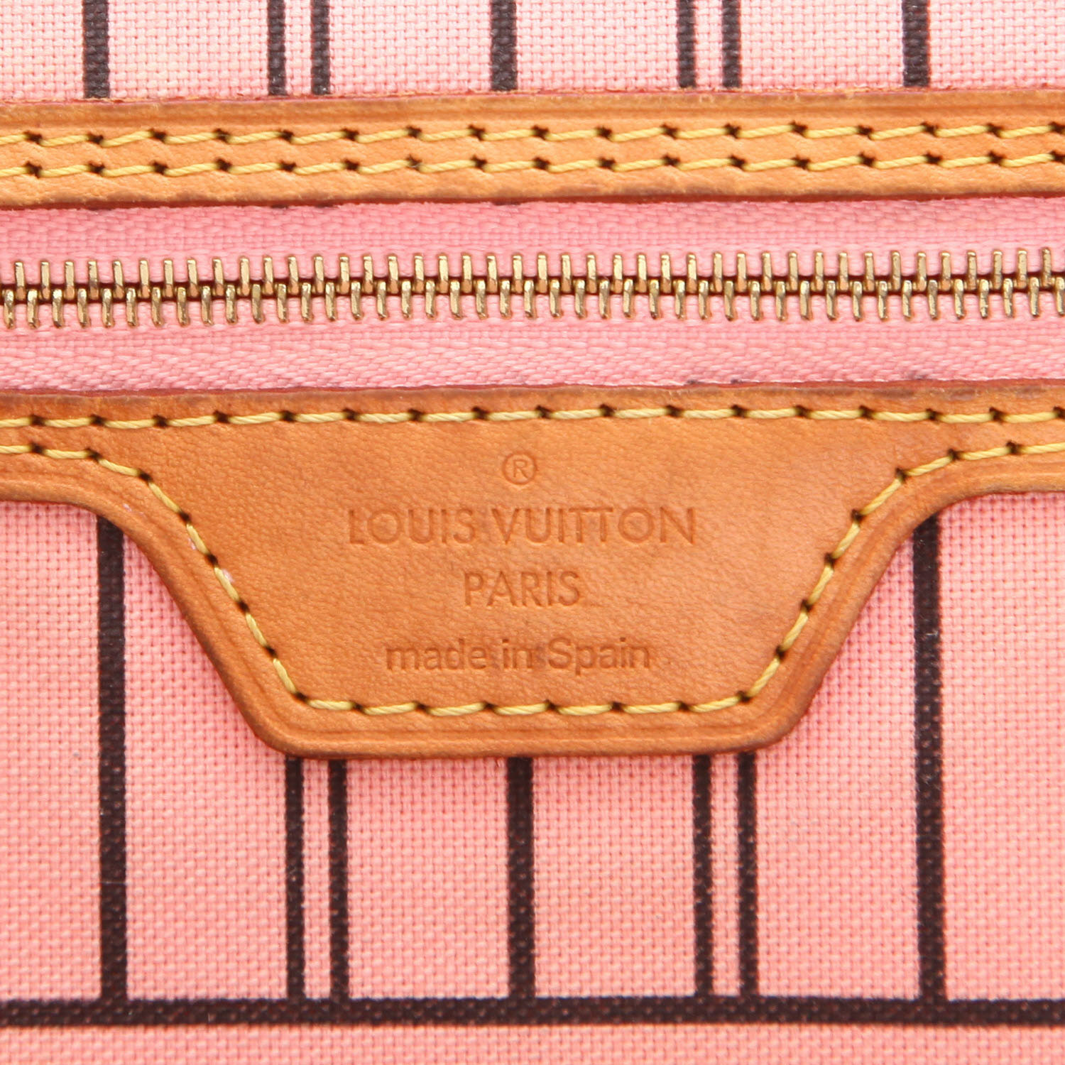 Bolso Cabás Louis Vuitton  Neverfull modelo mediano  en lona Monogram marrón y cuero natural - Detail D2