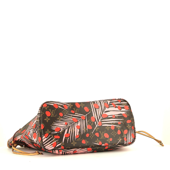 Shopping bag Louis Vuitton  Neverfull modello medio  in tela monogram marrone e pelle naturale - Detail D4