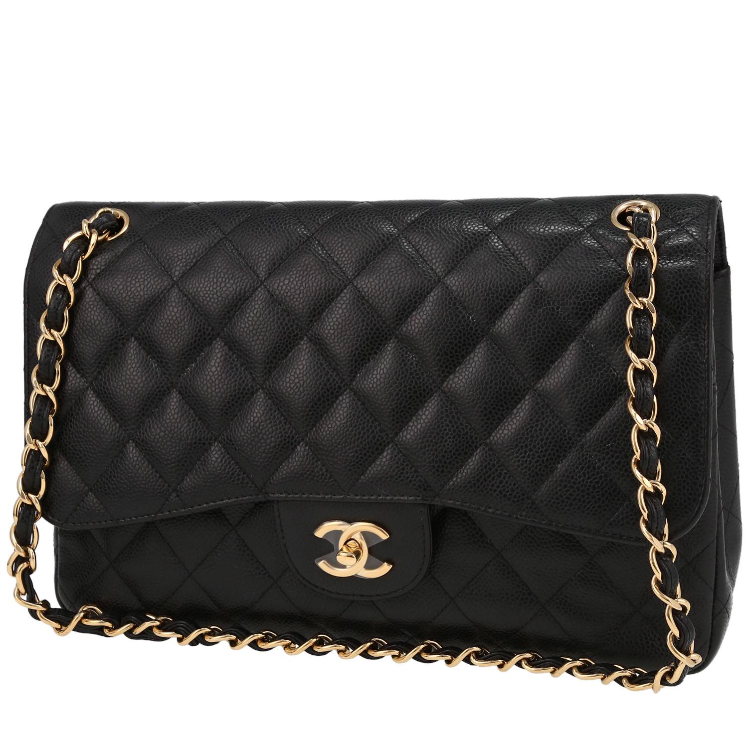 Chanel Timeless Jumbo Shoulder Bag in Black Quilted Grained Leather