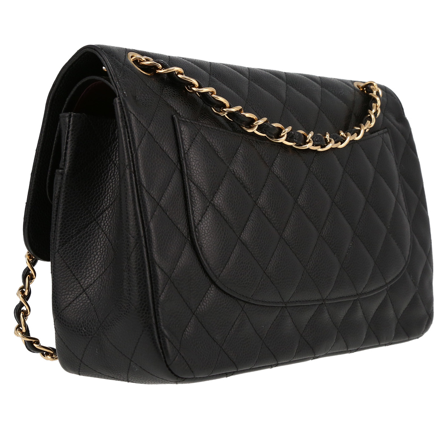 Chanel  Timeless Jumbo shoulder bag  in black quilted grained leather - Detail D6