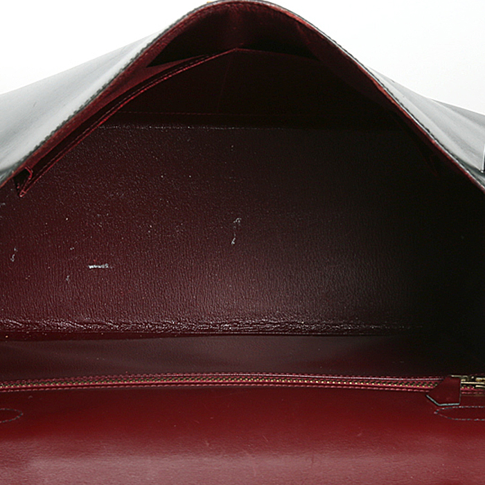 Hermès  Kelly 32 cm handbag  in green, navy blue and burgundy tricolor  box leather - Detail D3