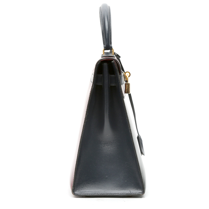 Hermès  Kelly 32 cm handbag  in green, navy blue and burgundy tricolor  box leather - Detail D6