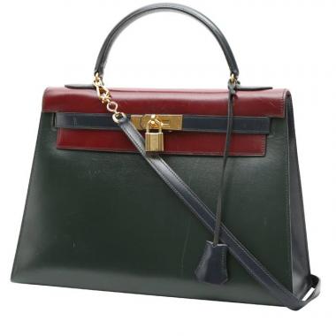 Hermès Kelly 32 cm Handbag in Green, Navy Blue and Burgundy