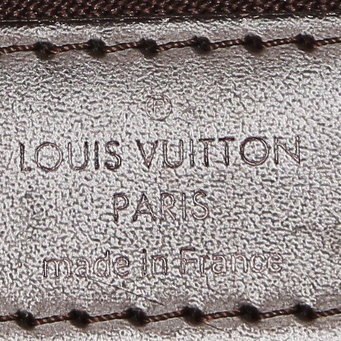 Louis Vuitton  Neverfull large model  shopping bag  in ebene damier canvas  and brown leather - Detail D3