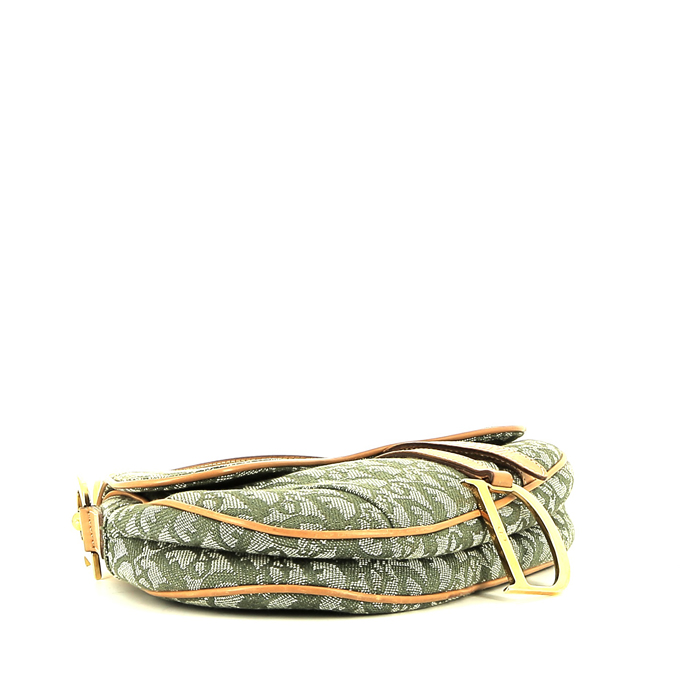 Sac à main Dior  Saddle en toile monogram Oblique verte et cuir gold - Detail D4