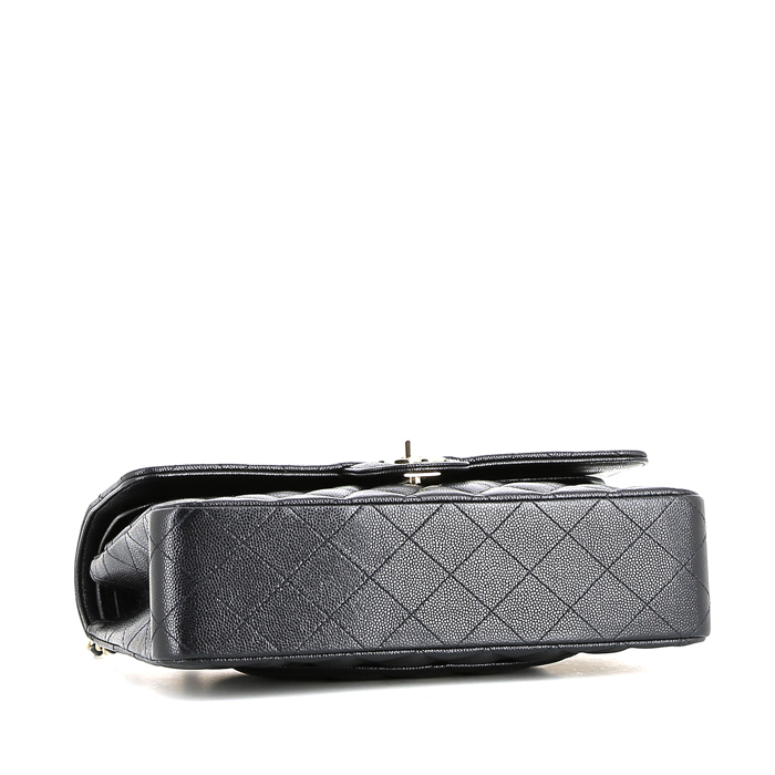 Chanel  Timeless Classic handbag  in navy blue quilted grained leather - Detail D5