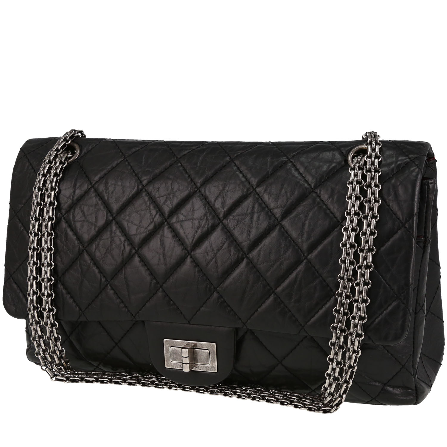 Chanel Chanel 2.55 Large Model Handbag in Black Quilted Leather