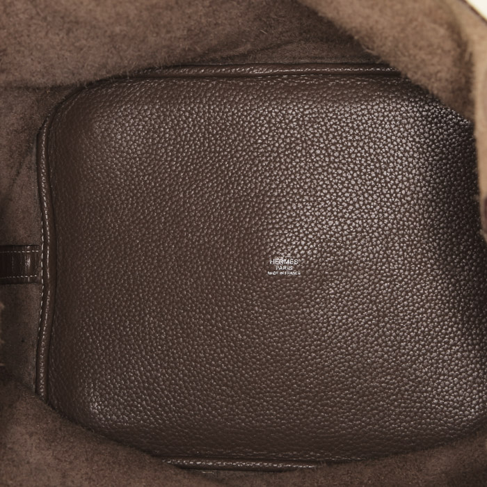 Bolso de mano Hermès  Picotin modelo grande  en cuero togo marrón etoupe - Detail D2