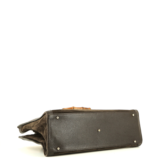 Bolso de mano Gucci  Gucci Vintage en ante y cuero marrón - Detail D4
