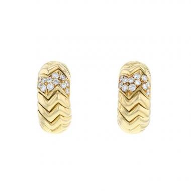 Paire de boucles d'oreilles années 80 Bulgari Spiga en or jaune et diamants