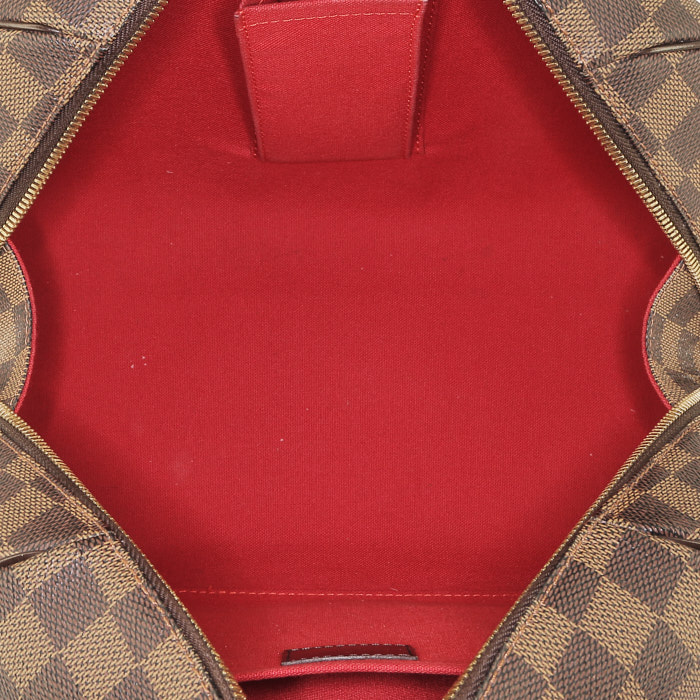 Borsa Louis Vuitton  Ribera in tela cerata con motivo a scacchi ebano e pelle marrone - Detail D2