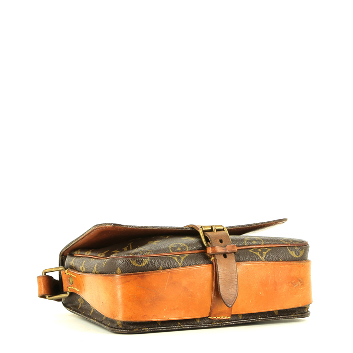 Borsa a tracolla Louis Vuitton  Cartouchière in tela monogram marrone e pelle naturale - Detail D4