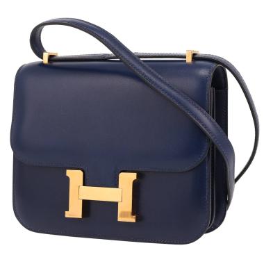 Hermès Constance 18 cm shoulder bag in Bleu Saphir box leather