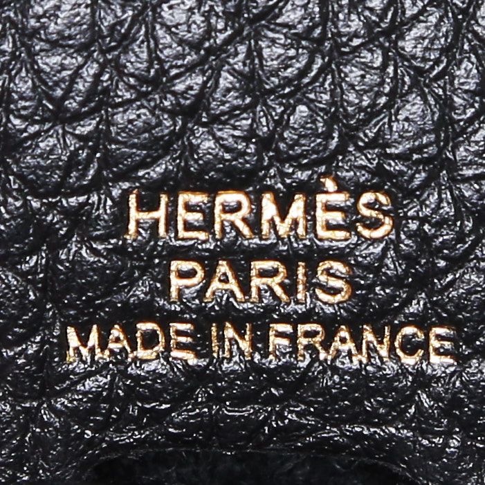 Sac bandoulière Hermès  Mini Evelyne mini  en cuir togo noir - Detail D3