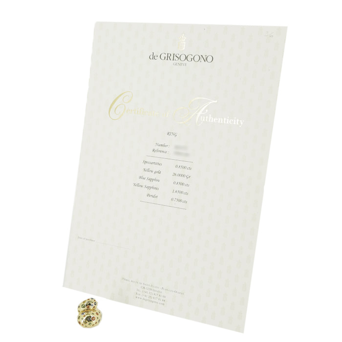 Bague De Grisogono Contrario en or jaune, saphirs et grenats - Detail D2