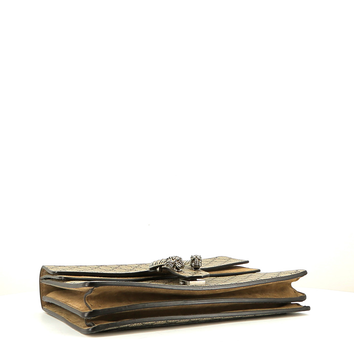 Sac bandoulière Gucci Dionysus grand modèle en toile monogram beige et suédine beige - Detail D5
