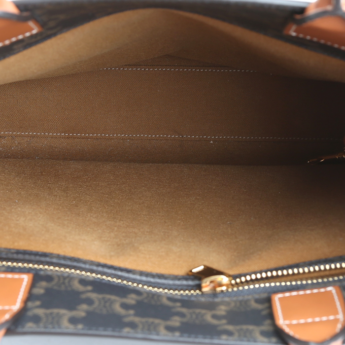 Celine  Vertical handbag  in brown logo canvas  and natural leather - Detail D2