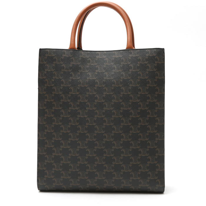 Bolso de mano Celine  Vertical en lona monogram marrón y cuero natural - Detail D7