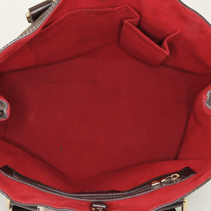 Sac cabas Louis Vuitton Hampstead en toile damier ébène et cuir marron - Detail D2