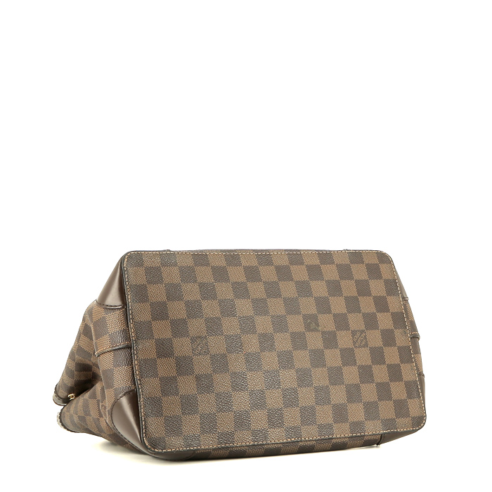 Sac cabas Louis Vuitton Hampstead en toile damier ébène et cuir marron - Detail D4