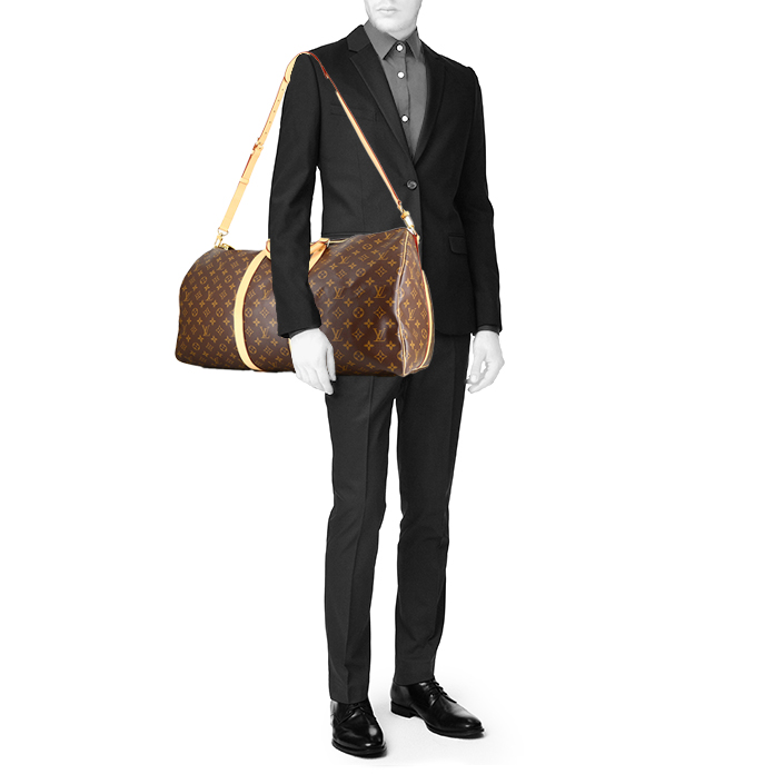 Louis Vuitton  Keepall 55 travel bag  in brown monogram canvas  and natural leather - Detail D2