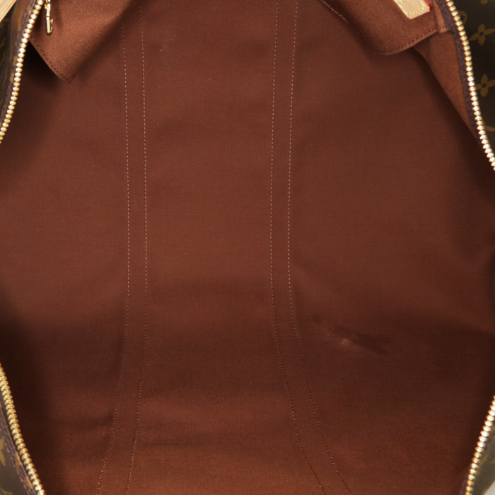 Bolsa de viaje Louis Vuitton  Keepall 55 en lona Monogram marrón y cuero natural - Detail D3