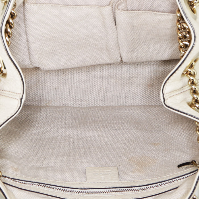 Shopping bag Gucci  Soho in pelle martellata color crema - Detail D3