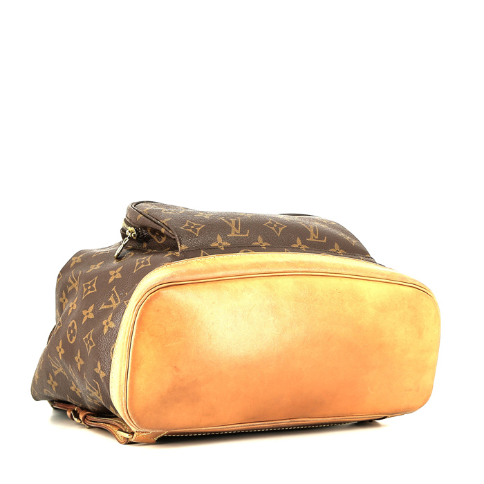 Zaino Louis Vuitton  Montsouris Backpack in tela monogram marrone e pelle naturale - Detail D4