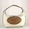 Prada   handbag  in beige canvas  and brown patent leather - 360 thumbnail