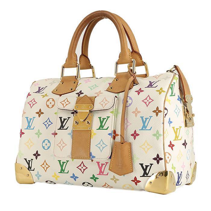 Borsa Louis Vuitton  Speedy Editions Limitées in tela monogram multicolore e bianca e pelle naturale