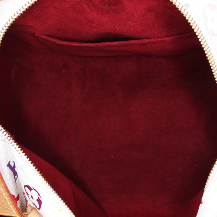 Sac à main Louis Vuitton  Speedy Editions Limitées en toile monogram multicolore et blanche et cuir naturel - Detail D3