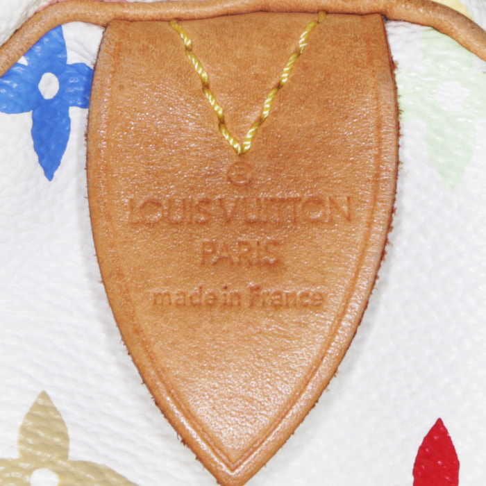 Sac à main Louis Vuitton  Speedy Editions Limitées en toile monogram multicolore et blanche et cuir naturel - Detail D4