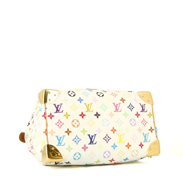 Borsa Louis Vuitton  Speedy Editions Limitées in tela monogram multicolore e bianca e pelle naturale - Detail D5