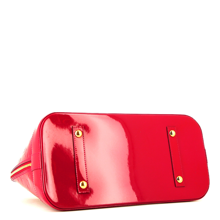 Sac à main Louis Vuitton  Alma en cuir verni monogram rouge - Detail D4