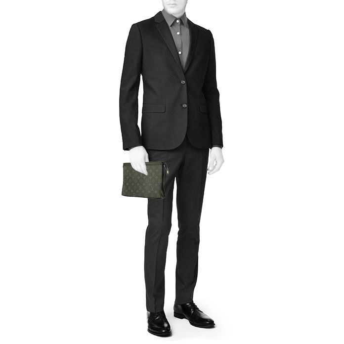 Pochette Louis Vuitton  Pochette Voyage in tela monogram nera e grigia e pelle nera - Detail D1