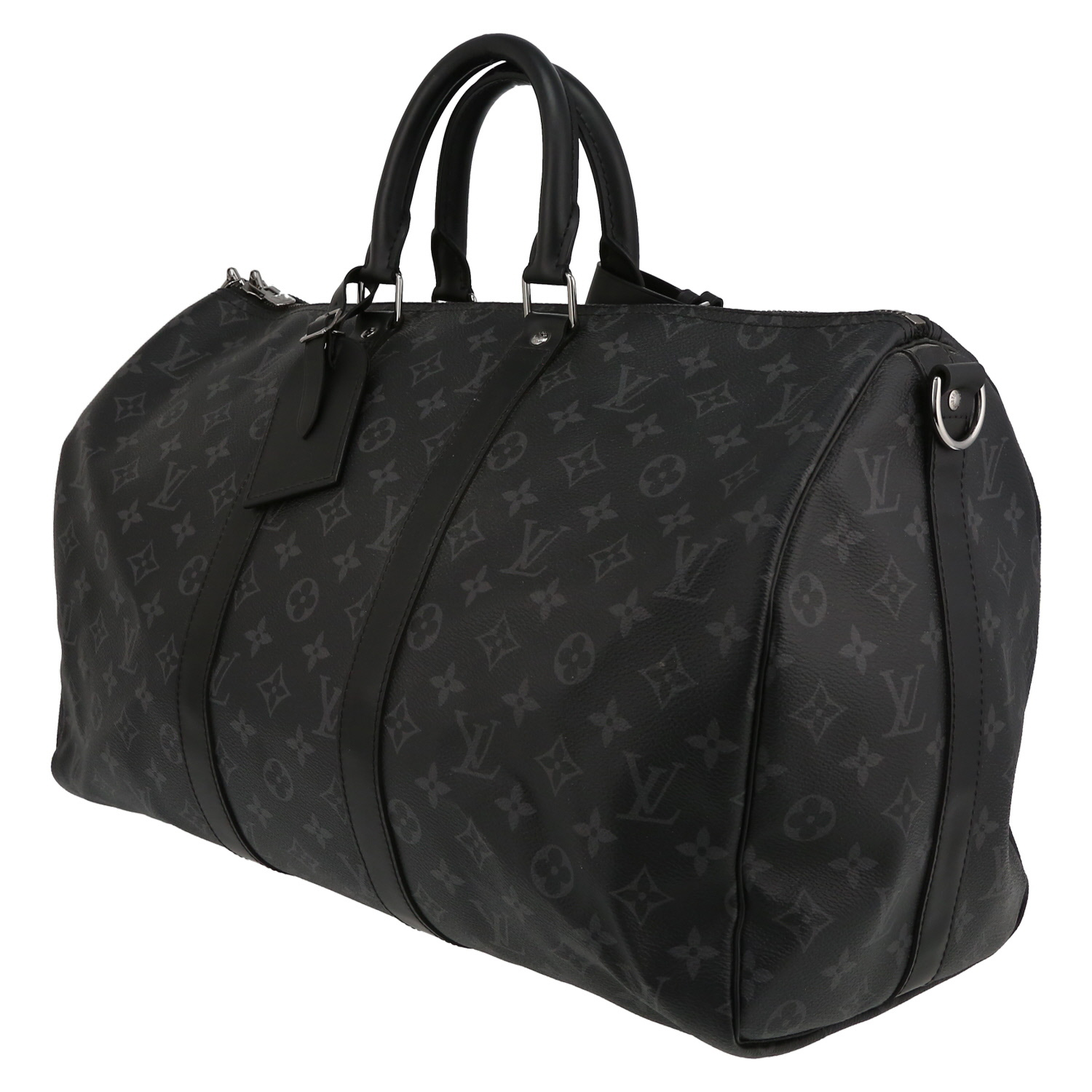 Sac de voyage Louis Vuitton  Keepall 45 en toile monogram gris Graphite et cuir noir - Detail D3