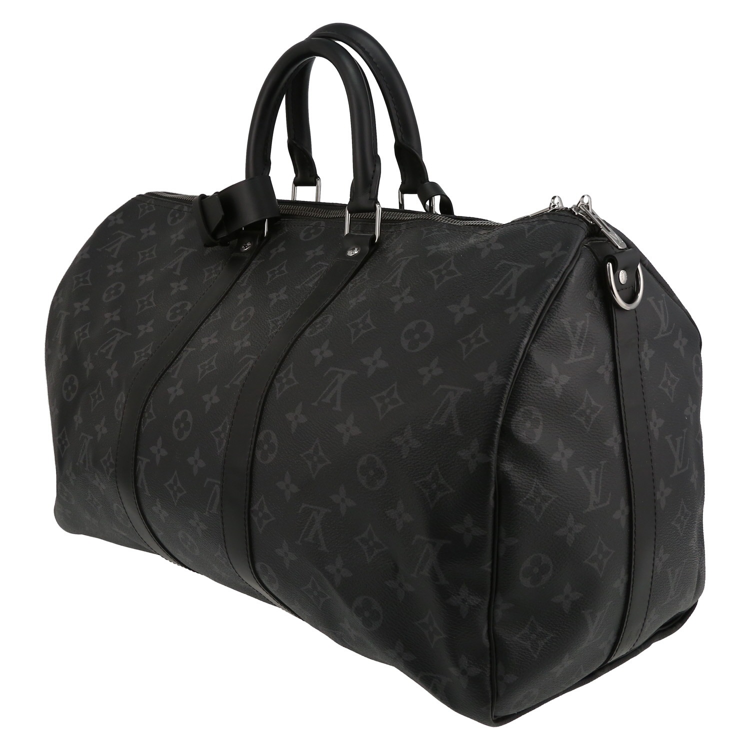 Sac de voyage Louis Vuitton  Keepall 45 en toile monogram gris Graphite et cuir noir - Detail D5