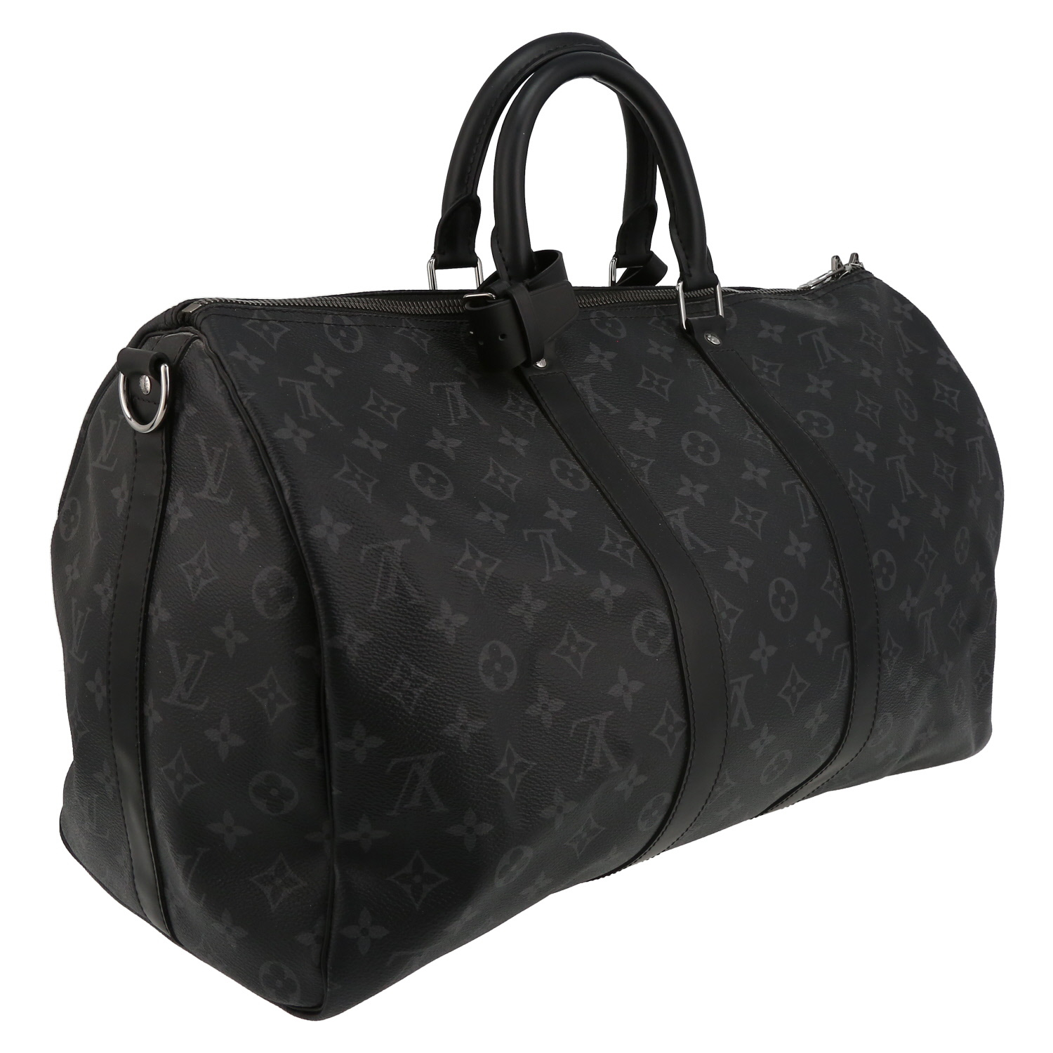 Sac de voyage Louis Vuitton  Keepall 45 en toile monogram gris Graphite et cuir noir - Detail D6