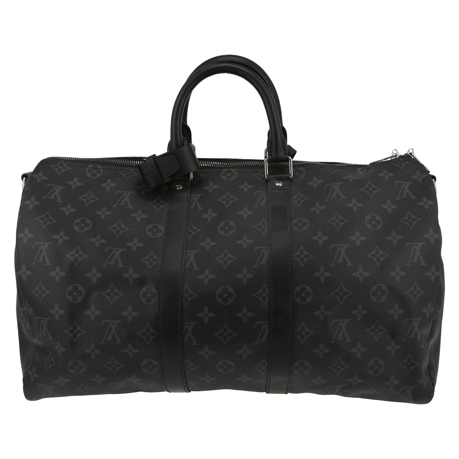 Borsa da viaggio Louis Vuitton  Keepall 45 in tela monogram grigio Graphite e pelle nera - Detail D7