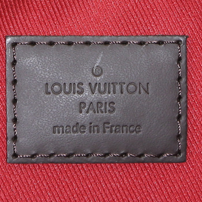 Sac bandoulière Louis Vuitton  Eva en toile damier ébène et cuir marron - Detail D3