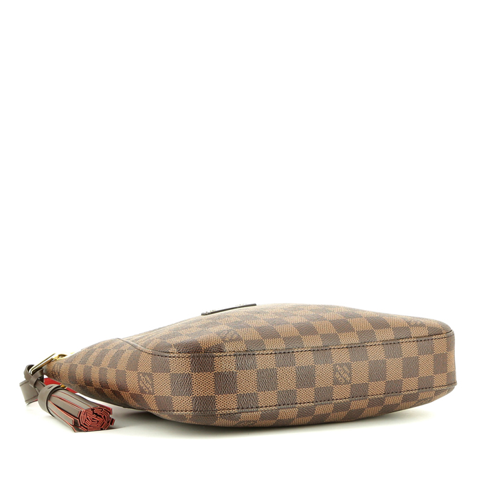 Louis Vuitton Eva shoulder bag in ebene damier canvas and brown leather - Detail D4